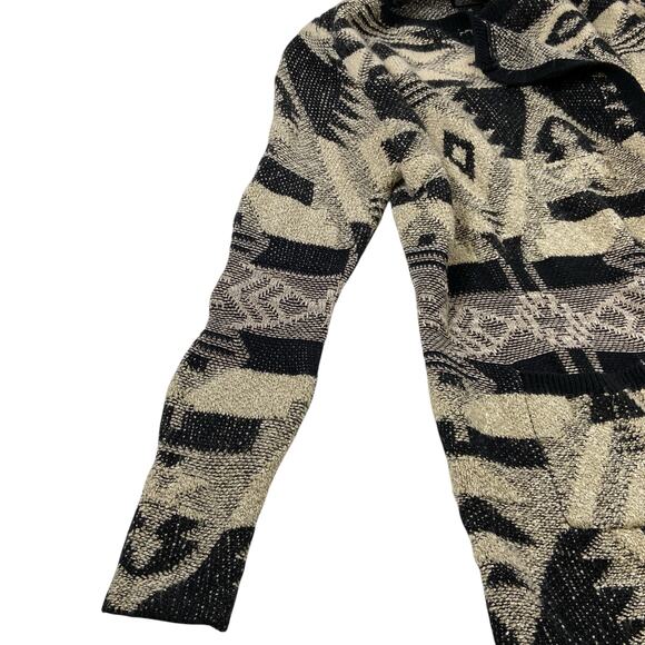Lucky Brand Long Cardigan Sweater Black Gray Geometric Tribal Aztec Overcoat XL - Picture 5 of 12